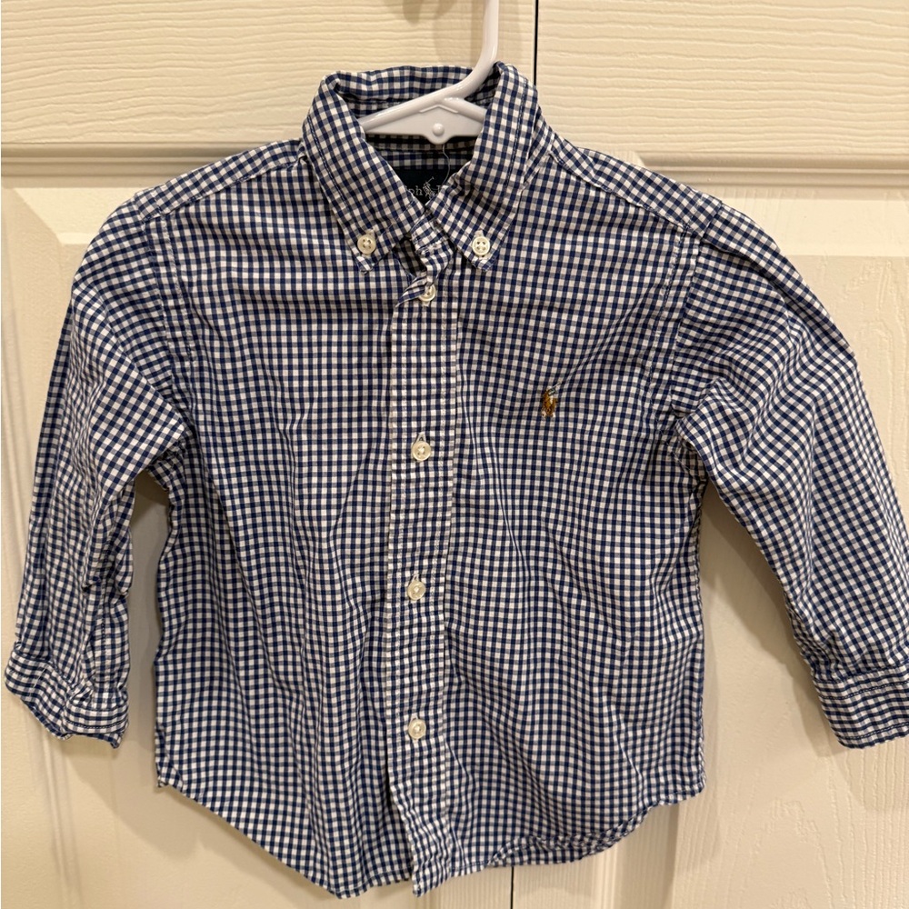 Ralph Lauren Navy and White Checkered Tartan Little Boys Shirt 24M